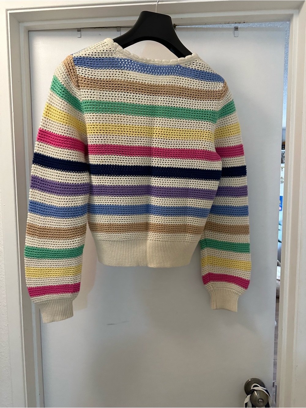 GAP Cream Cropped Crochet Sweater with Multicolor Stripes - Picture 2 of 3